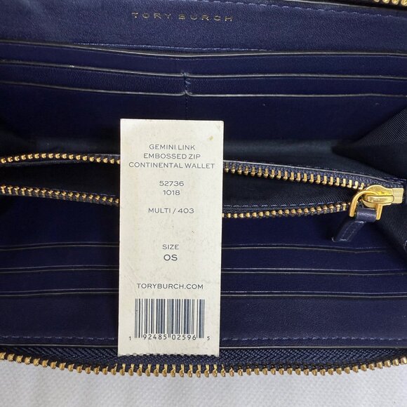 👜 Tory Burch Gemini Link Embossed Zip Continental Wallet - Picture 8 of 11